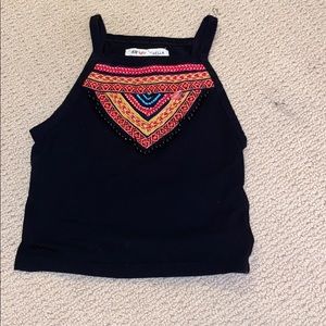 Black embroidered crop top